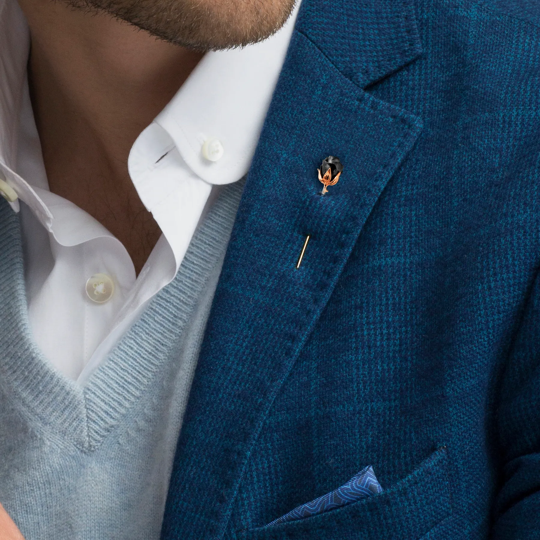 Rose Lapel Pin In Rose Gold With Gunmetal Plated