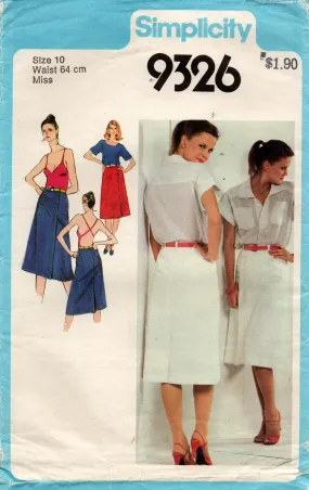 Simplicity 9326 Womens EASY Denim Wrap Skirts 1970s Vintage Sewing Pattern Size 10 UNCUT Factory Folded