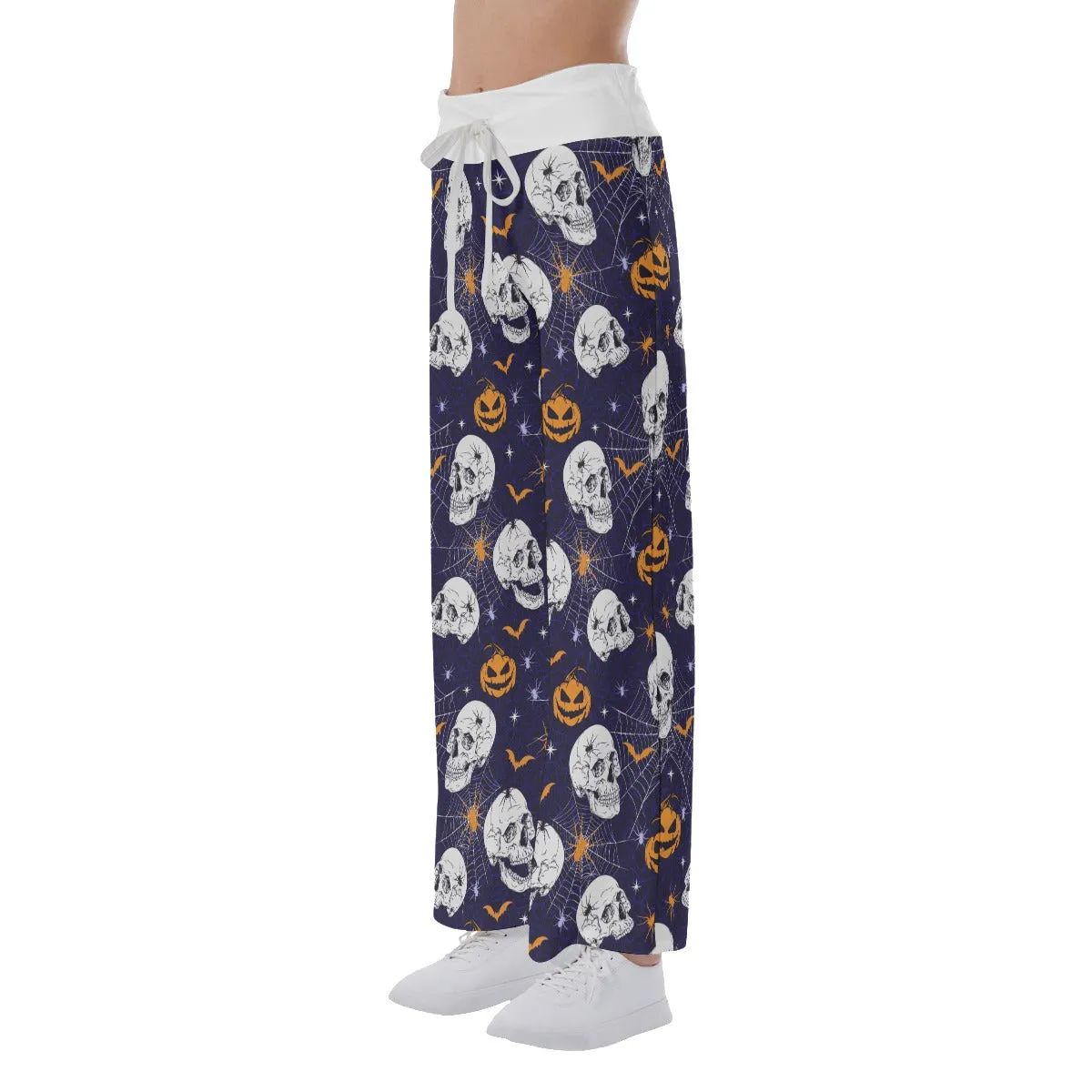 Skull Halloween Pumpkin Bat Women's High-waisted Wide Leg Pants