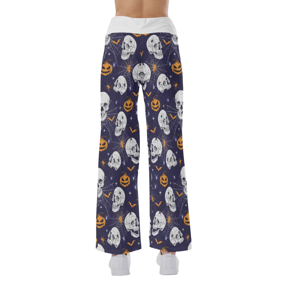 Skull Halloween Pumpkin Bat Women's High-waisted Wide Leg Pants