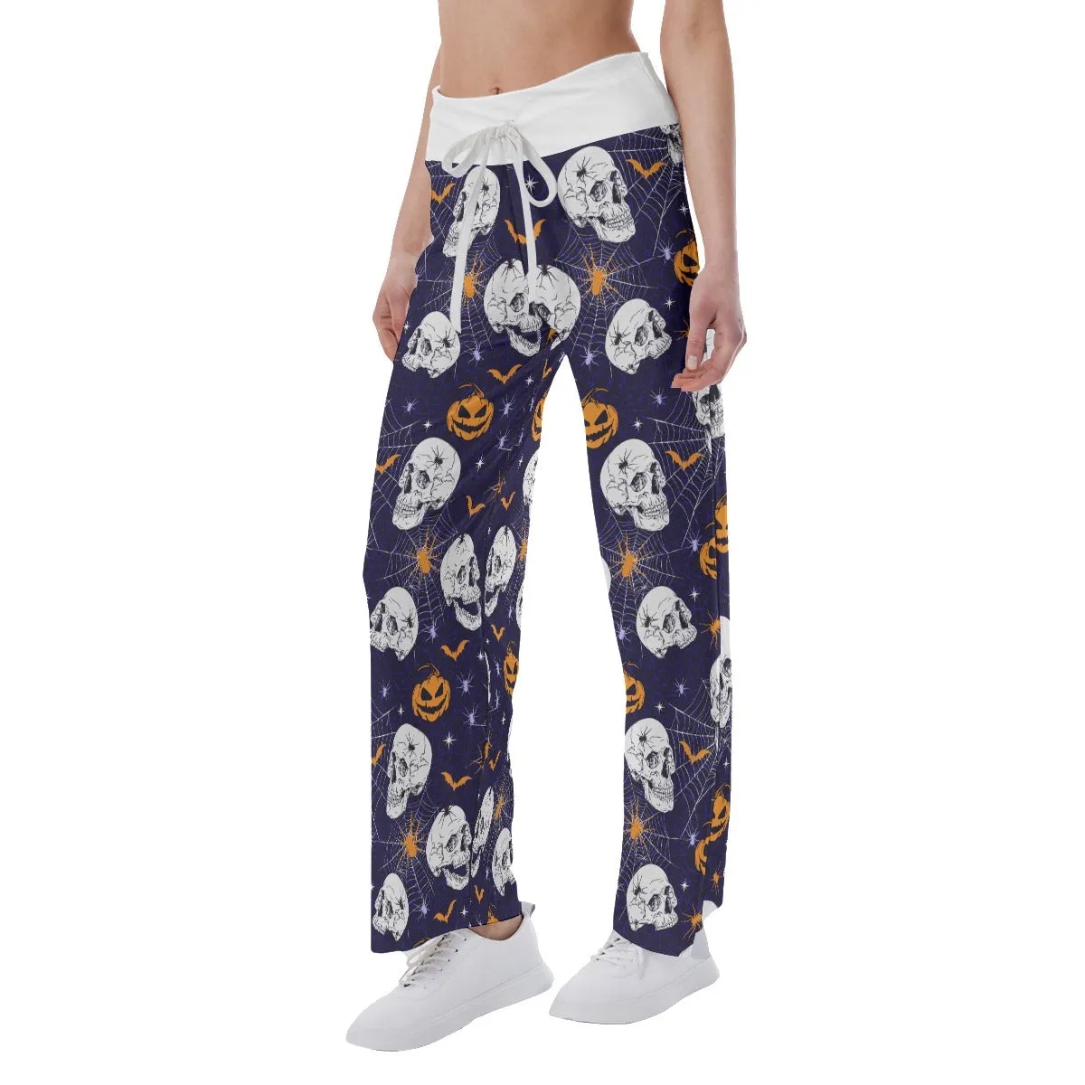 Skull Halloween Pumpkin Bat Women's High-waisted Wide Leg Pants