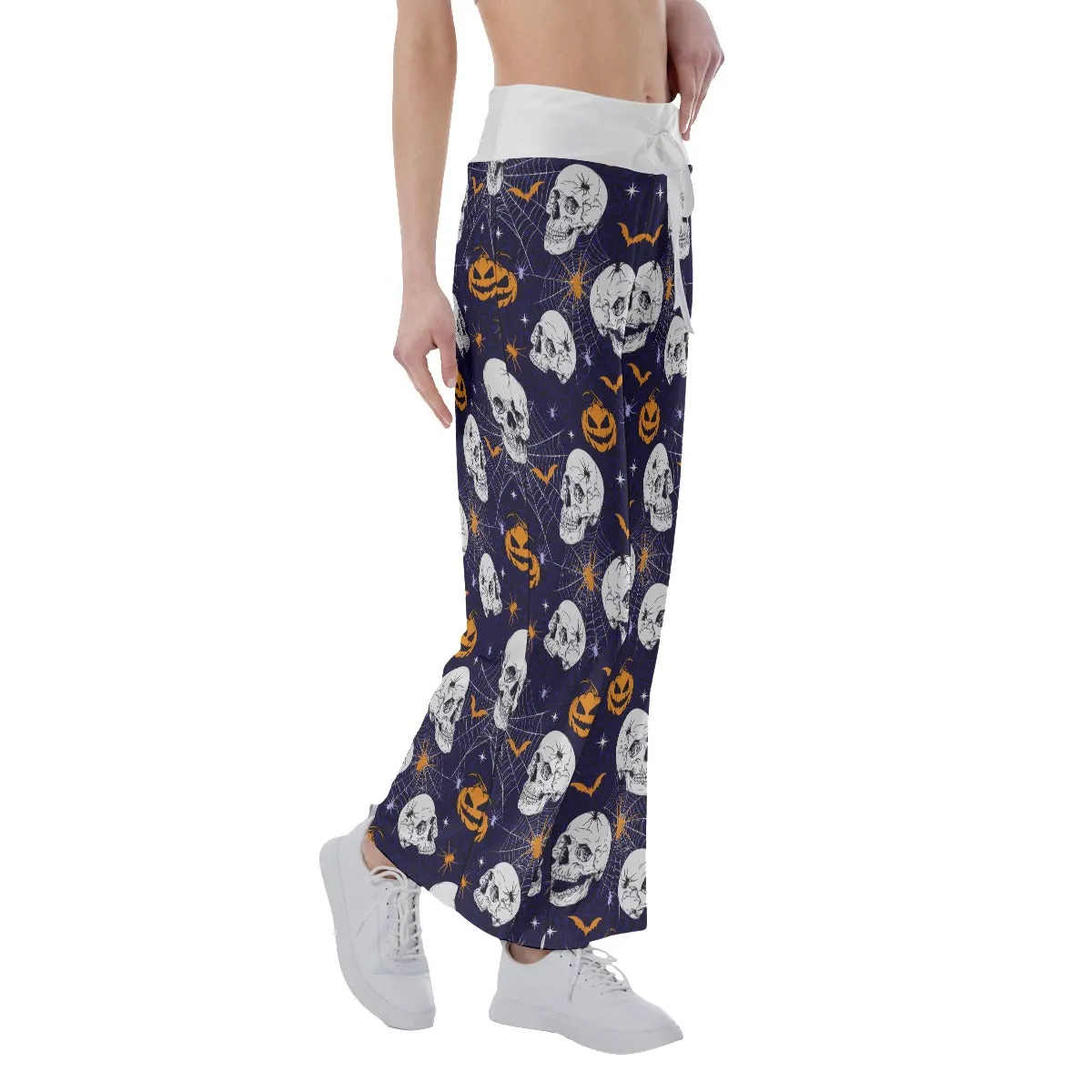 Skull Halloween Pumpkin Bat Women's High-waisted Wide Leg Pants