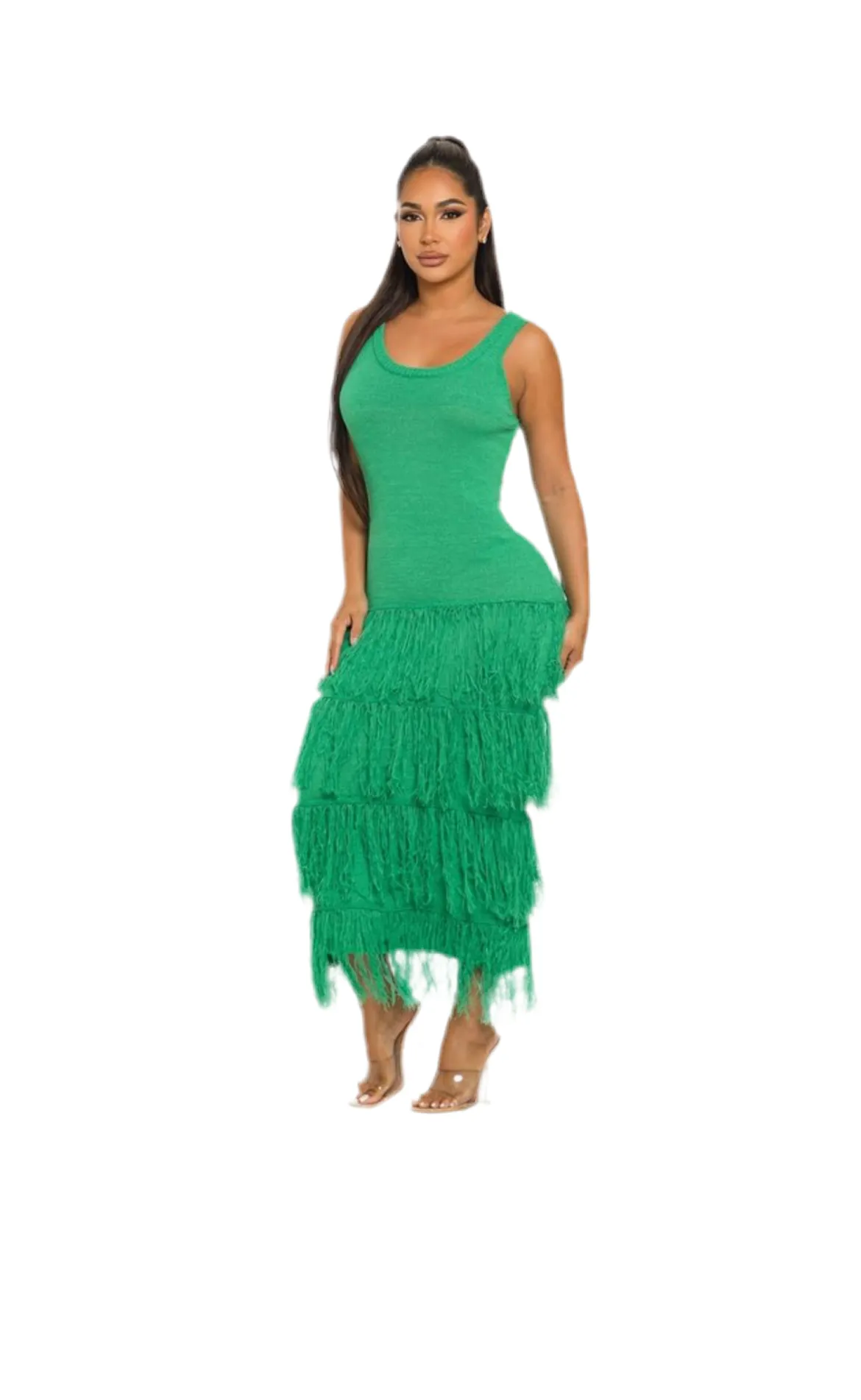 Solid Sleeveless Dress w/ Fringes