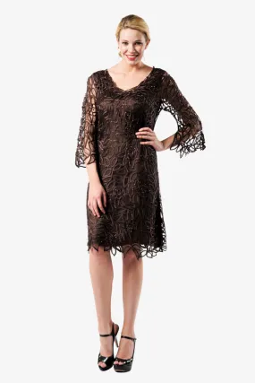 Soulmates C903 Hand Crocheted Lace V-Neck 3/4 Bell-Sleeve Dress