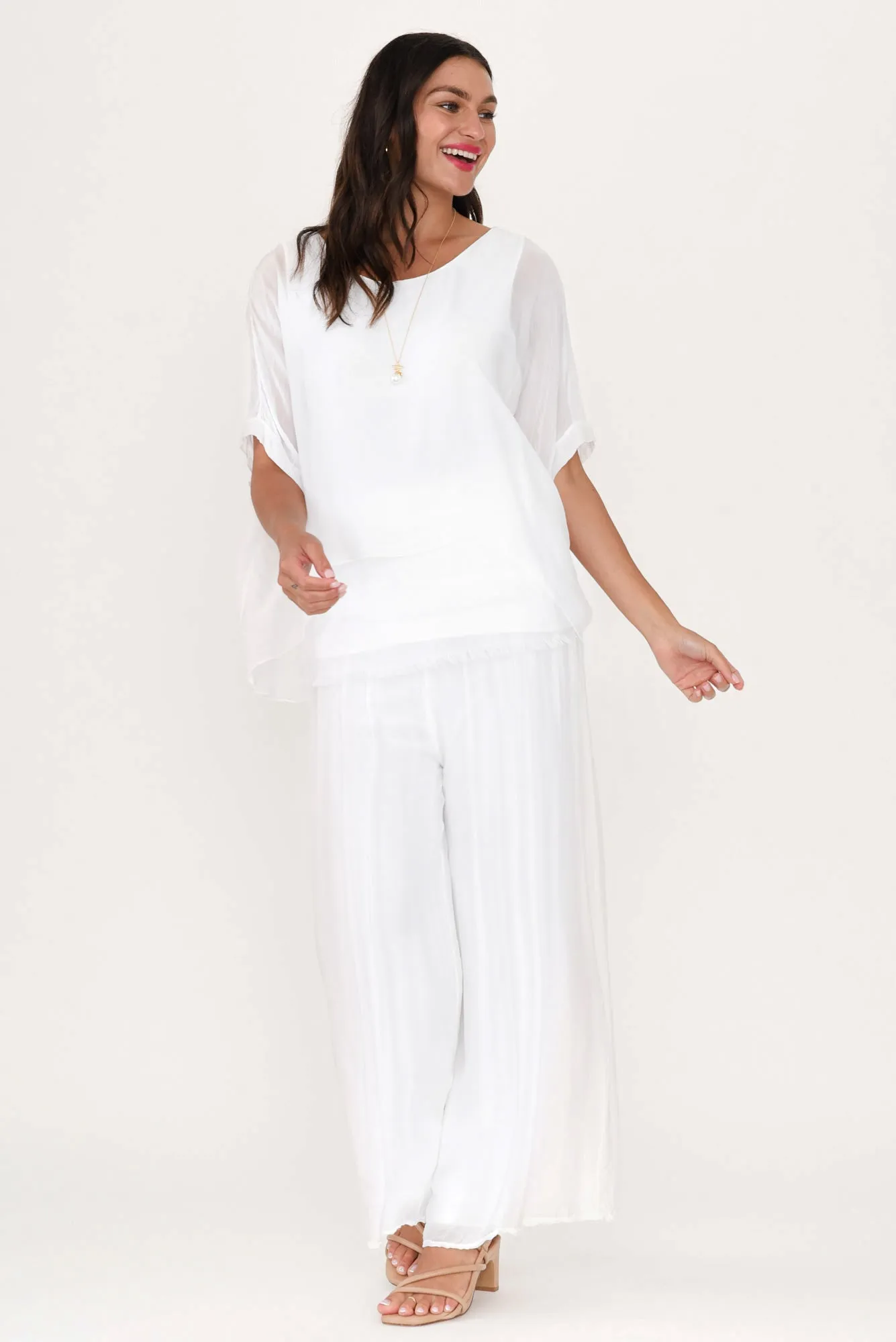 Talia White Silk Layer Top