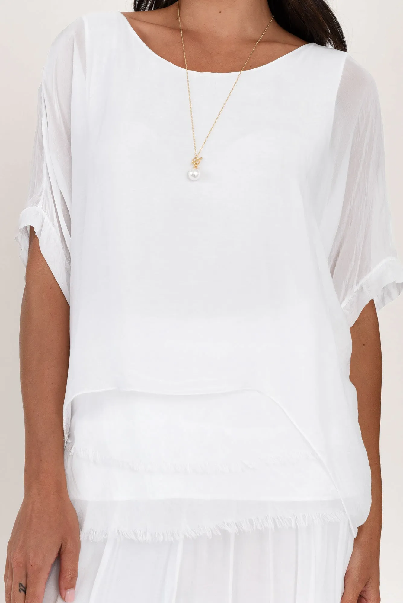 Talia White Silk Layer Top