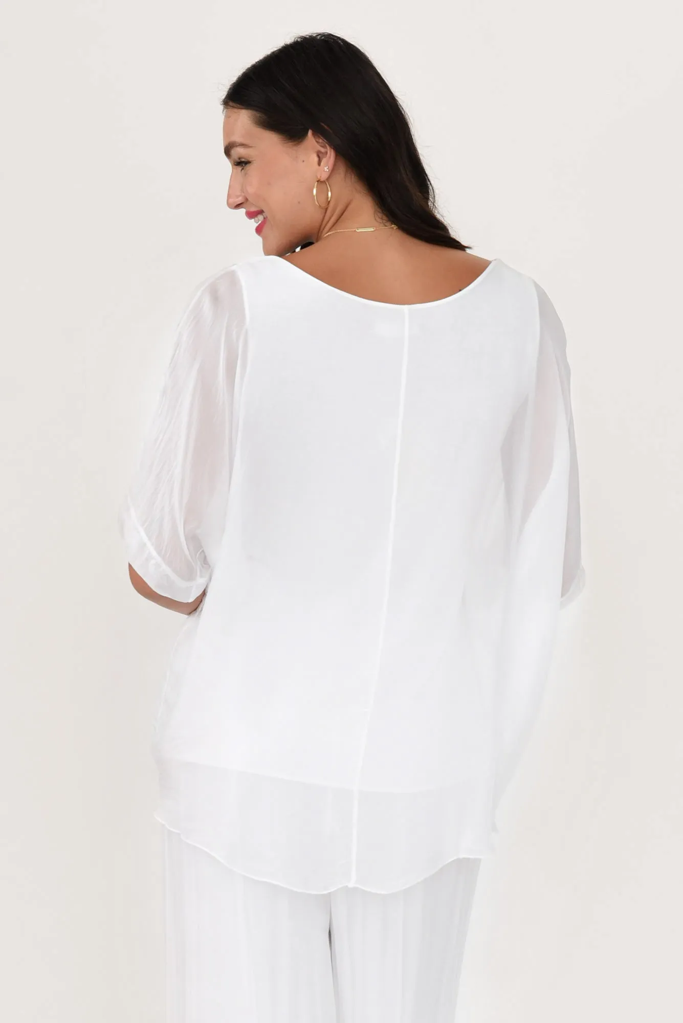 Talia White Silk Layer Top