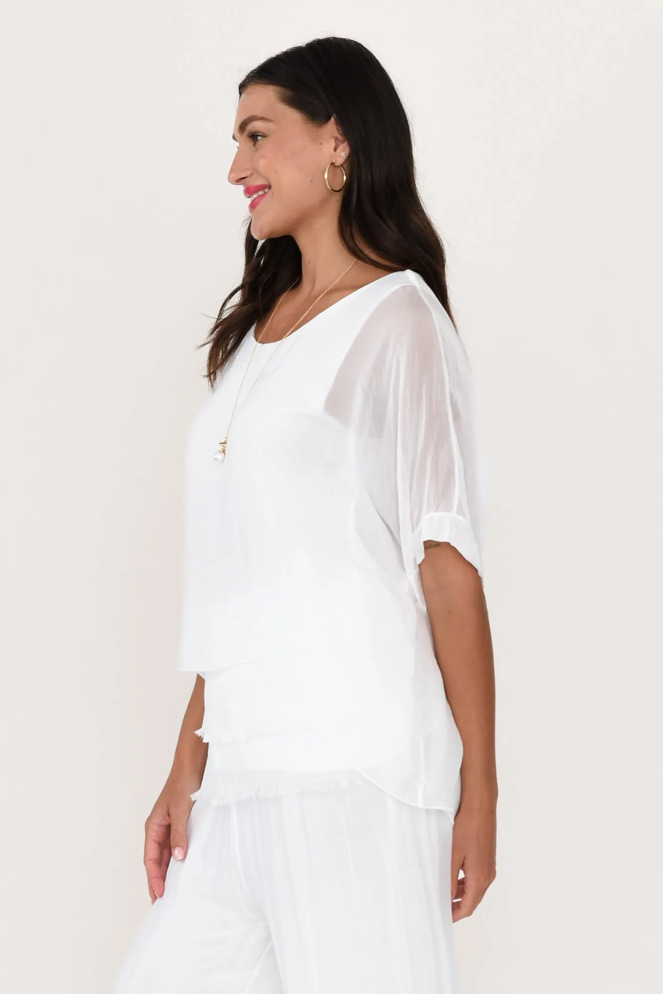 Talia White Silk Layer Top