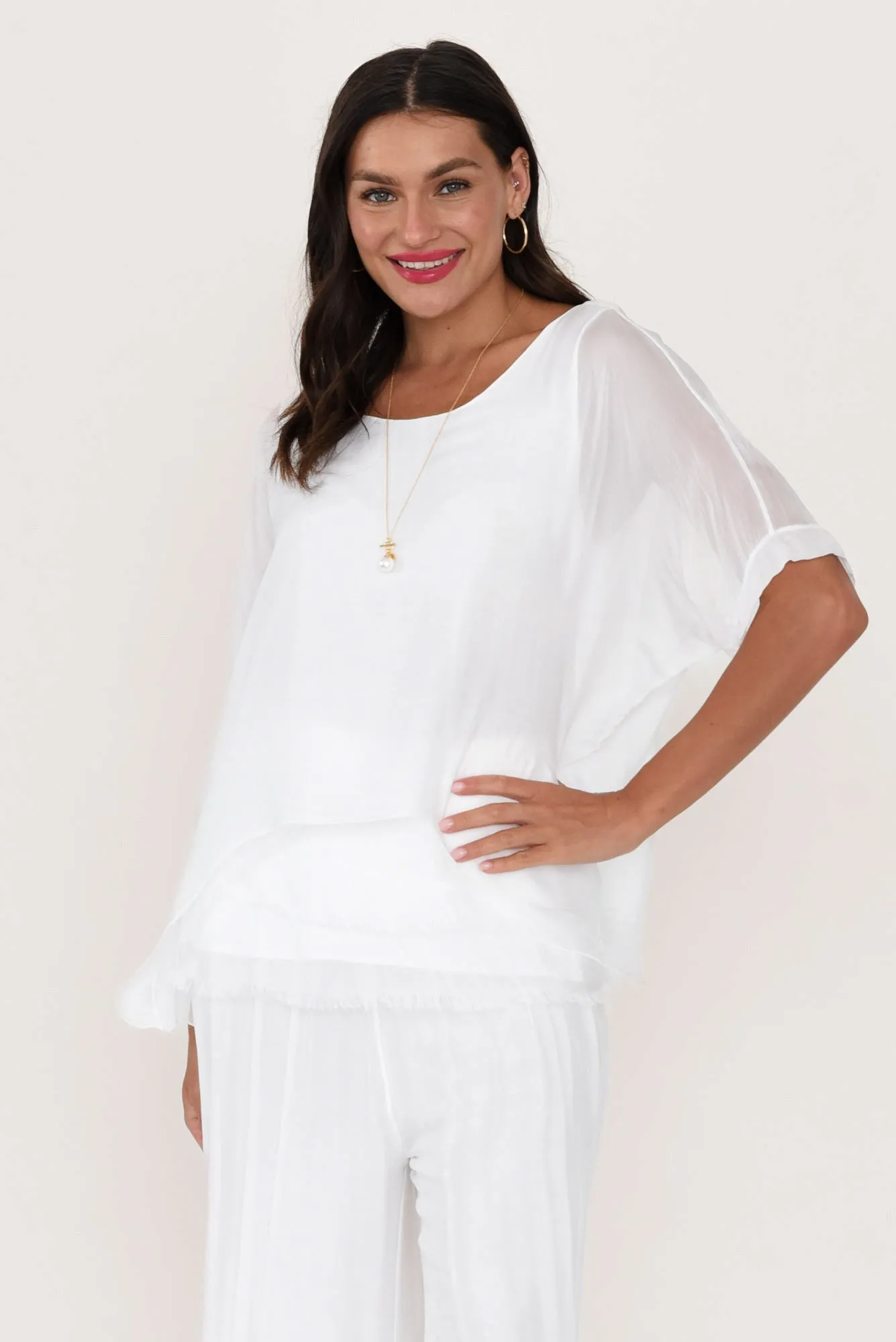 Talia White Silk Layer Top