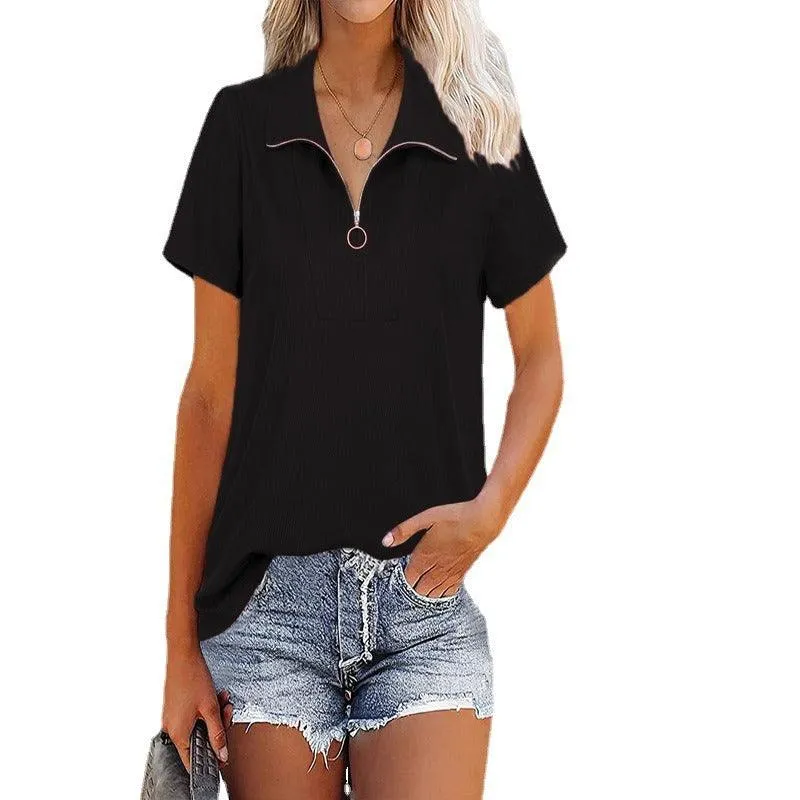 Thread Zipper Loose Solid Color Shirt