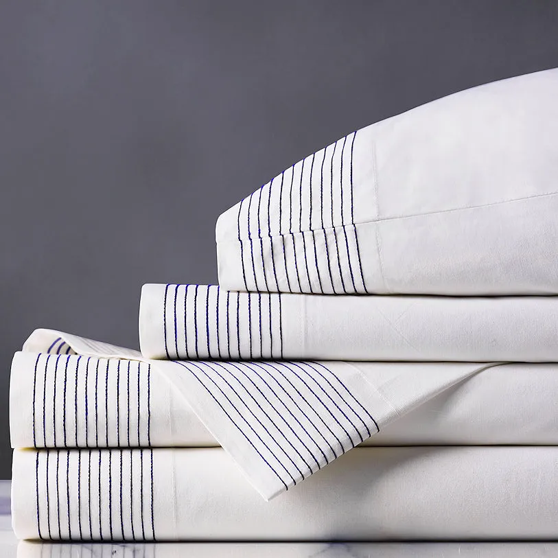 Tidal Stripe Navy Chain Stitch Sheet Set