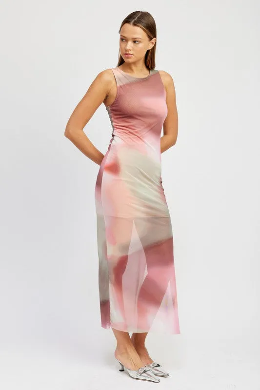 TIE DYE PRINT TANK MAXI DRESS