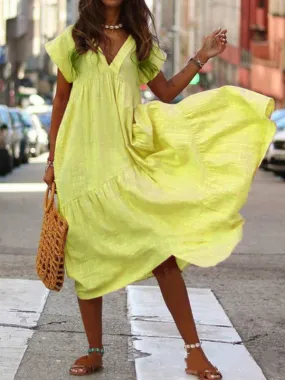 V-Neck Irregular Long Swing Dress