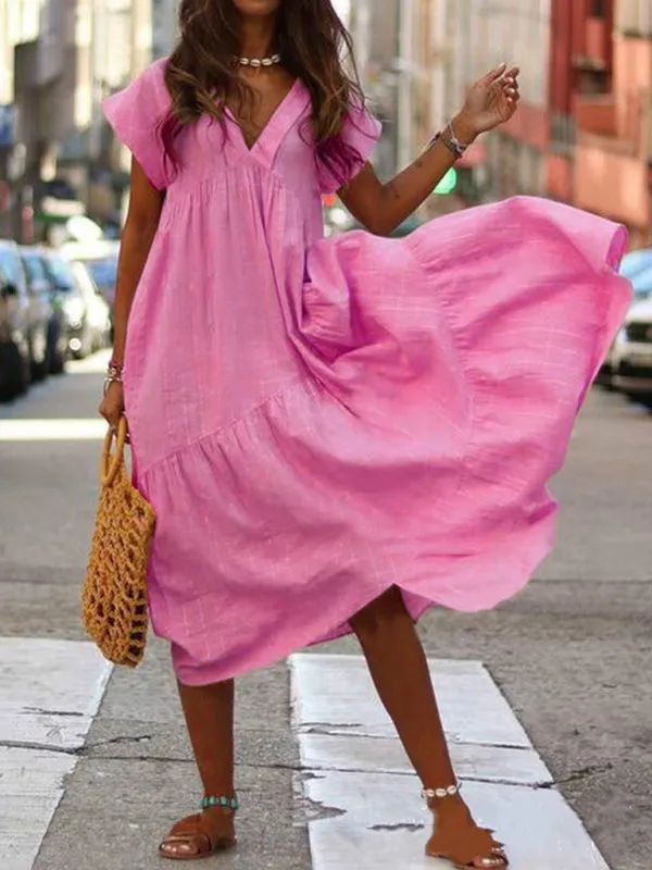 V-Neck Irregular Long Swing Dress