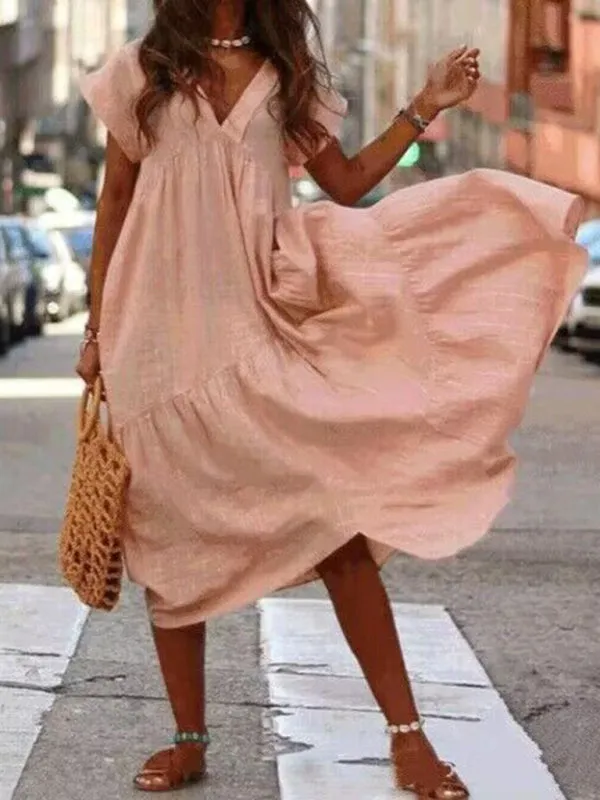 V-Neck Irregular Long Swing Dress