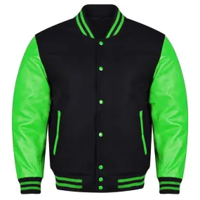 Varsity Jacket -  Black  Kelly Green