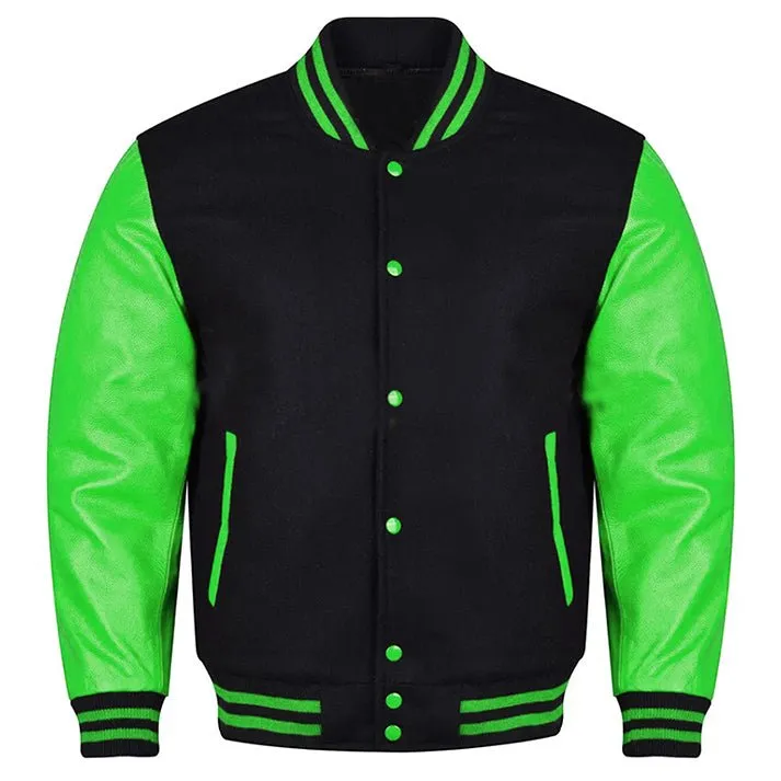 Varsity Jacket -  Black  Kelly Green