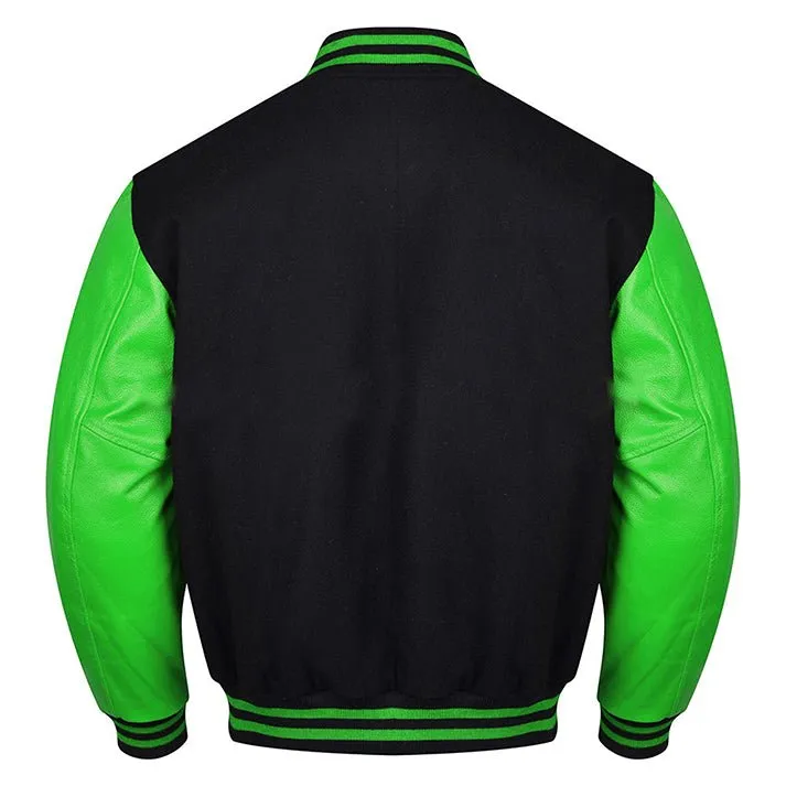 Varsity Jacket -  Black  Kelly Green