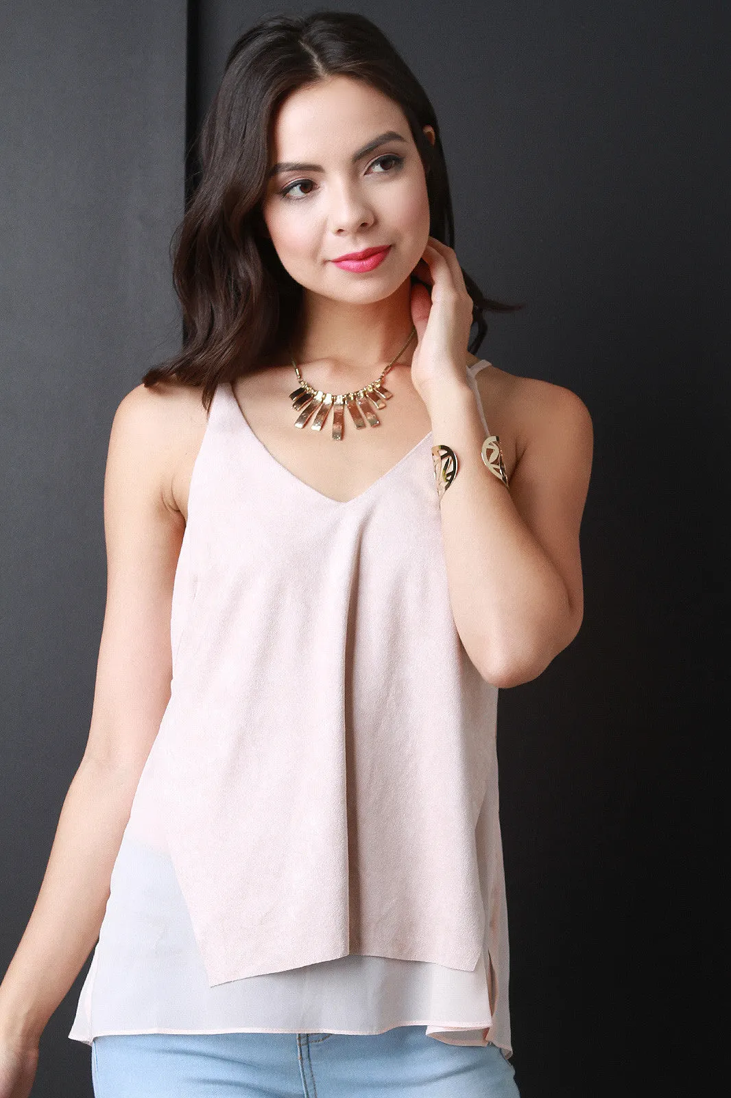 Vegan Suede Double Layer Cami Top