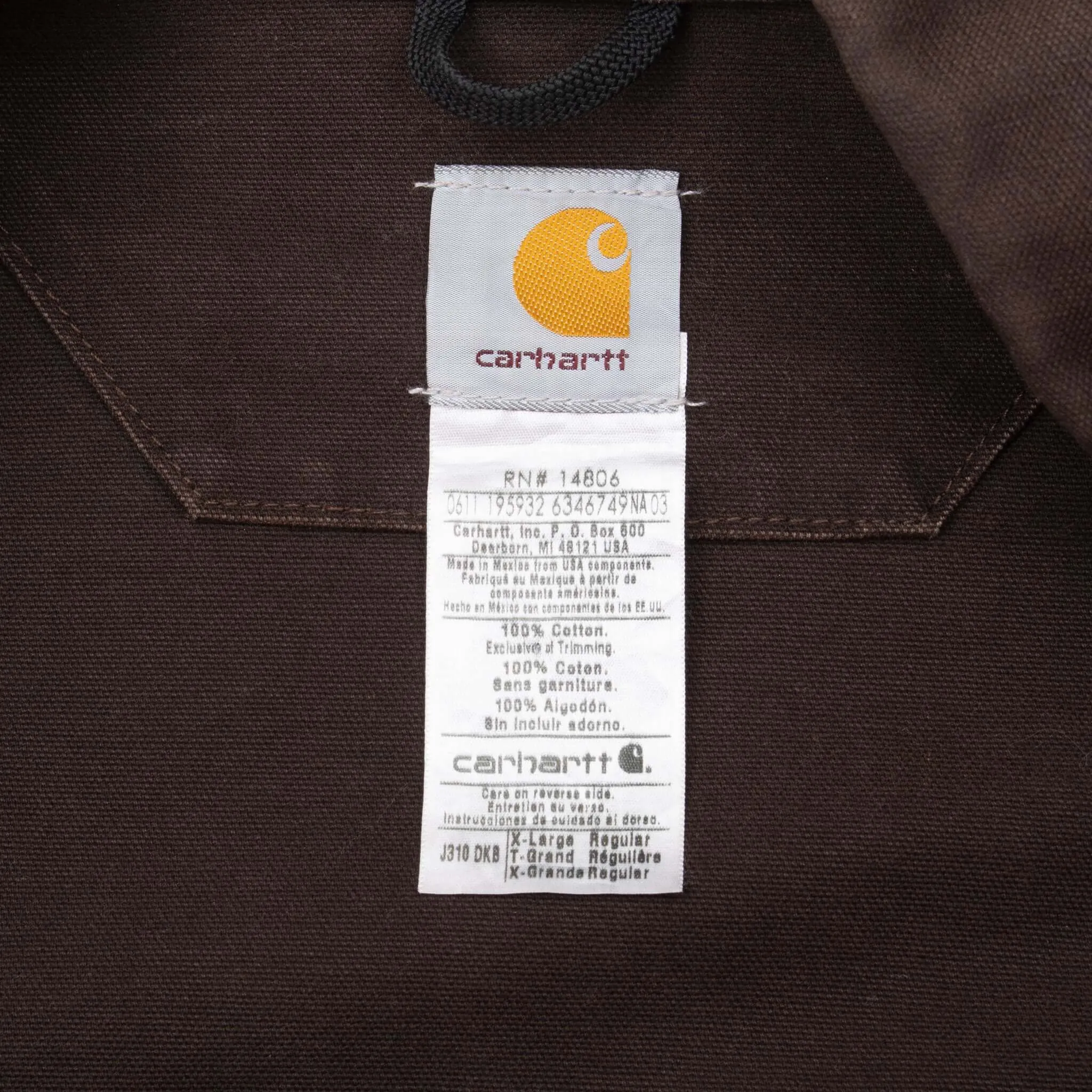 VINTAGE CARHARTT DETROIT UNLINED DARK BROWN JACKET J310 DKB 2011 XL