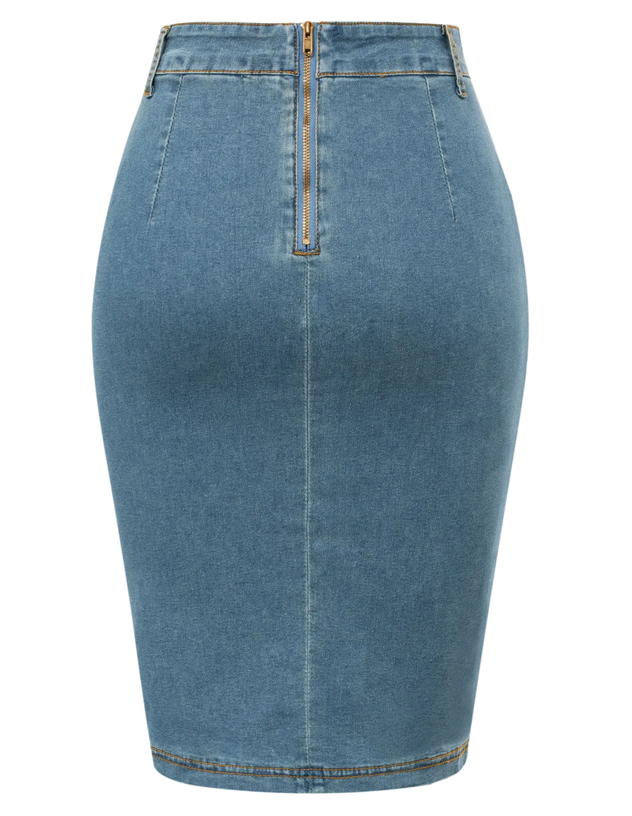 Vintage Jean Skirt with Belt High Waist Ruched Front Bodycon Skirt