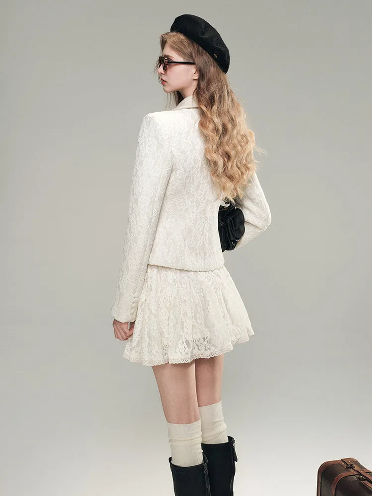 White Lace Wool Jacket Set