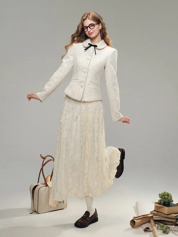 White Lace Wool Jacket Set