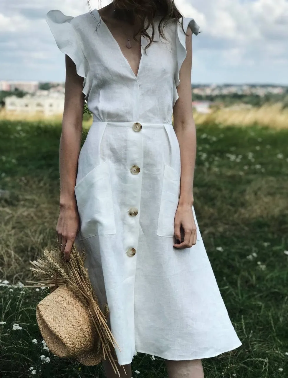 White linen dress, Milky white linen dress, Linen summer dress, Romantic linen dress, Simple linen dress, Linen dress for women, Linen dress