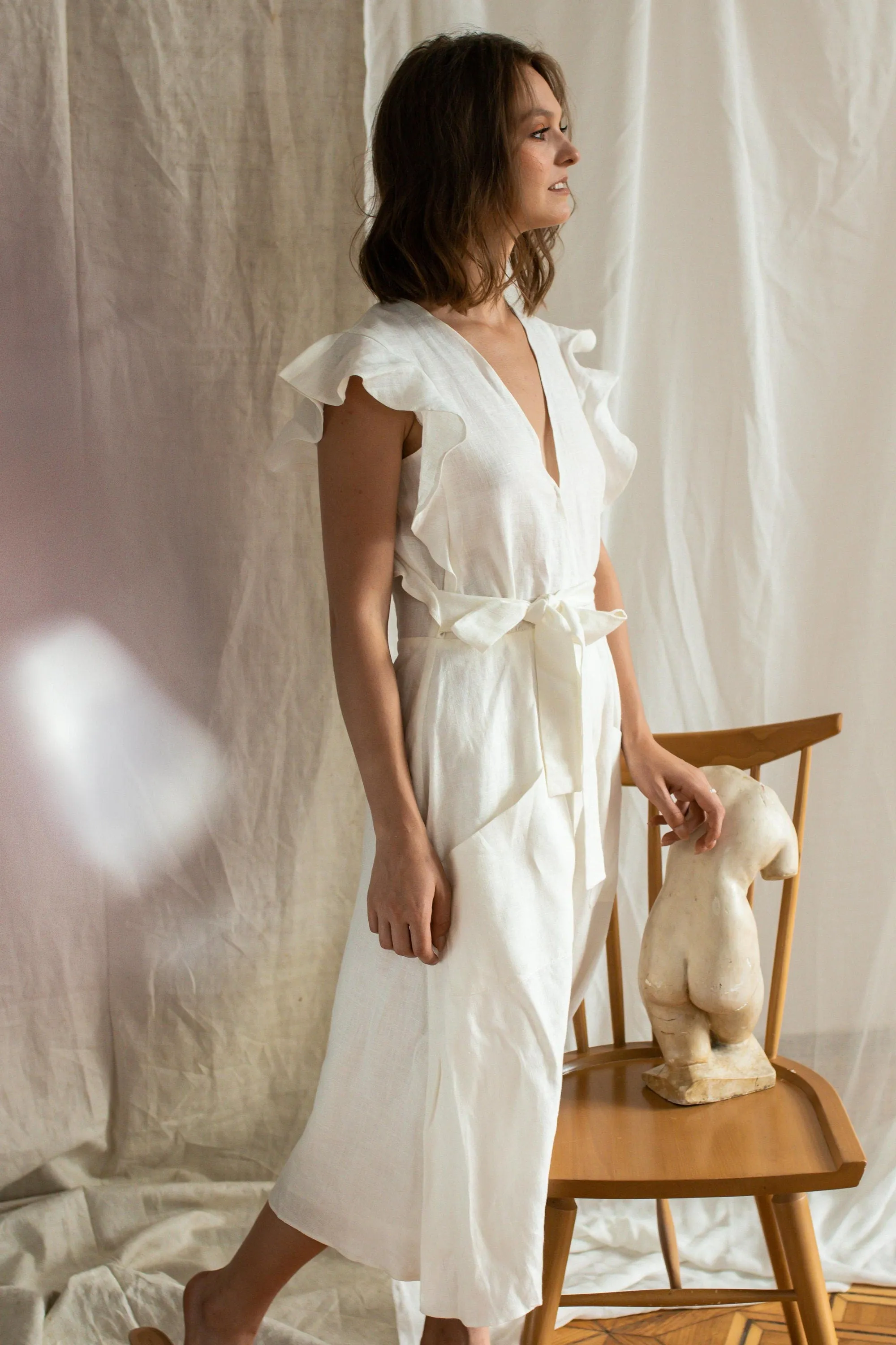 White linen dress, Milky white linen dress, Linen summer dress, Romantic linen dress, Simple linen dress, Linen dress for women, Linen dress