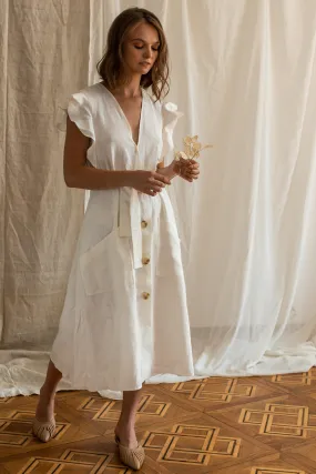 White linen dress, Milky white linen dress, Linen summer dress, Romantic linen dress, Simple linen dress, Linen dress for women, Linen dress