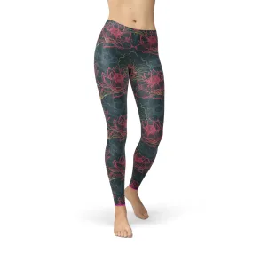 Women's Eye-Catching Floral Lotus Fitness Leggings