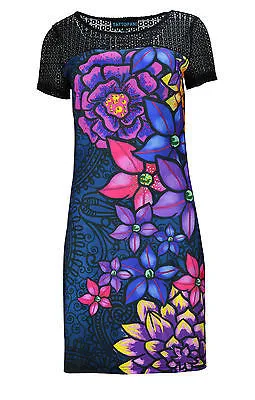 womens-short-sleeved-dress-with-muticolored-flower-pattern-print-2