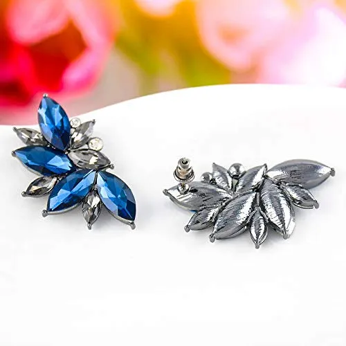 Yellow Chimes Silver Plated Blue Crystal Jacket Earrings for Women and Girls