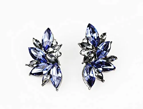 Yellow Chimes Silver Plated Blue Crystal Jacket Earrings for Women and Girls