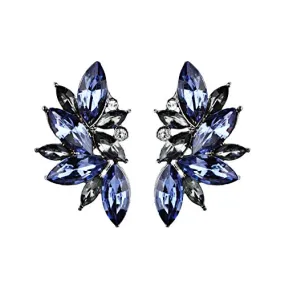 Yellow Chimes Silver Plated Blue Crystal Jacket Earrings for Women and Girls