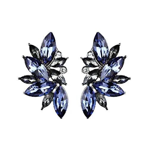 Yellow Chimes Silver Plated Blue Crystal Jacket Earrings for Women and Girls