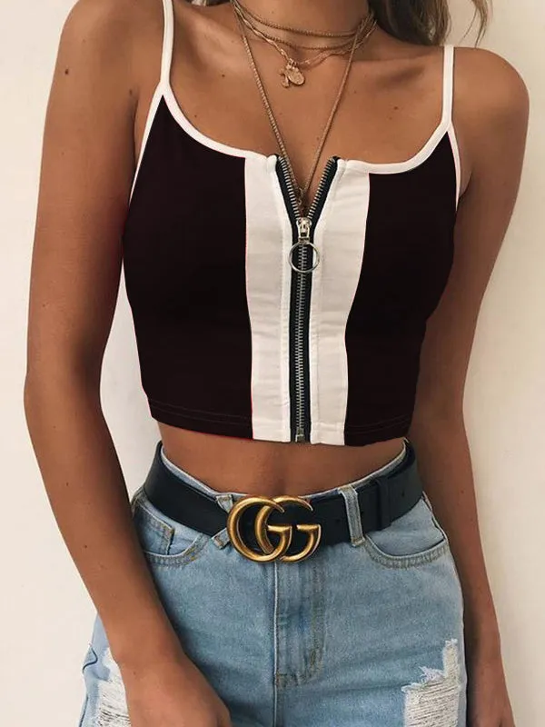 Zipper Sleeveless Fashion SlimT-shirt